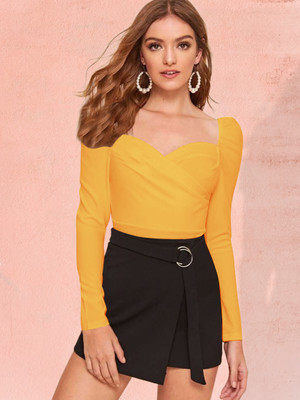 Dream Beauty Fashion Casual Solid Women Yellow Top