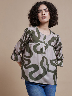 CORSICA Casual Printed Women Beige, Green Top