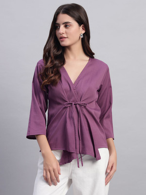 ROSEMELON Casual Solid Women Purple Top