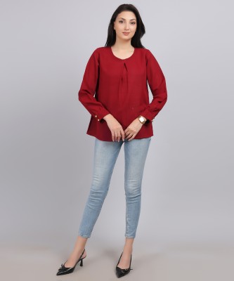 vastradhan Casual Self Design Women Maroon Top