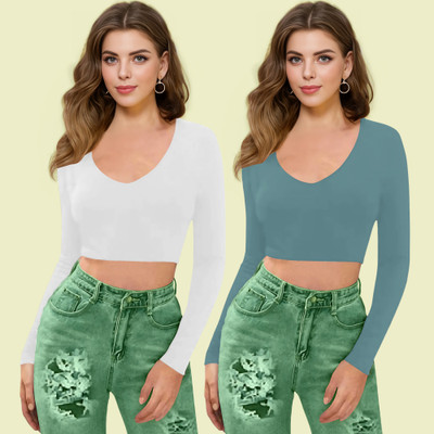 Kashonaa Casual Solid Women Light Blue, White Top