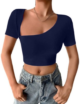 GLARE & BLAIR Casual Solid Women Dark Blue Top