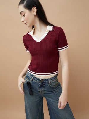 Ginger by Lifestyle Casual Solid Women Maroon Top