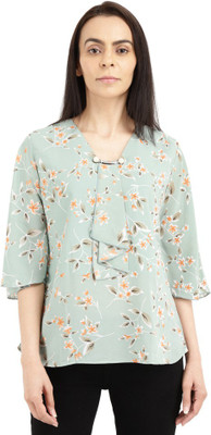 V-MART Casual Floral Print Women Green Top