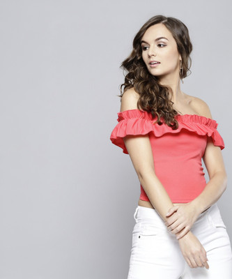 VENI VIDI VICI Casual Flared Sleeve Solid Women Pink Top