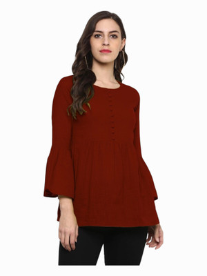 Vasumati Textiles Casual Solid Women Maroon Top