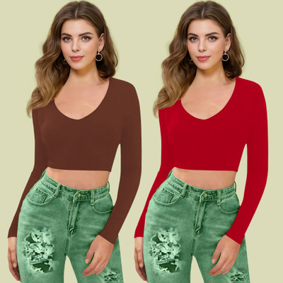 NAVYANKAA Casual Solid Women Red Top