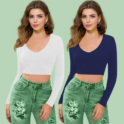 Kashonaa Casual Solid Women Dark Blue Top