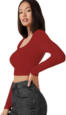 THE BLAZZE Casual Solid Women Maroon Top