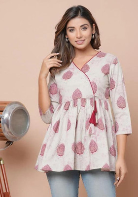 UNIFYFASHION Casual Printed Women Red, White Top