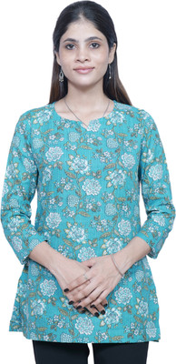TG Casual Floral Print Women Blue Top