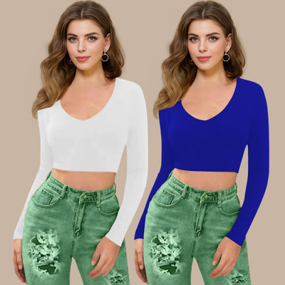 Dream Beauty Fashion Casual Solid Women Blue Top