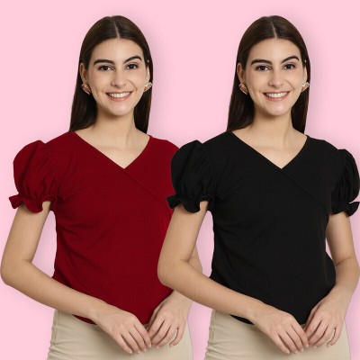 Tromko Casual Solid Women Red, Black Top