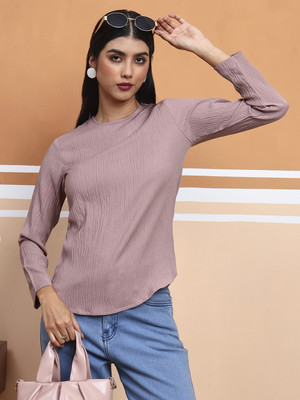 fithub Casual Solid Women Pink Top