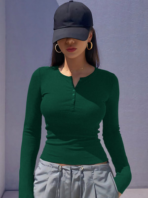 NAVYANKAA Casual Solid Women Dark Green Top