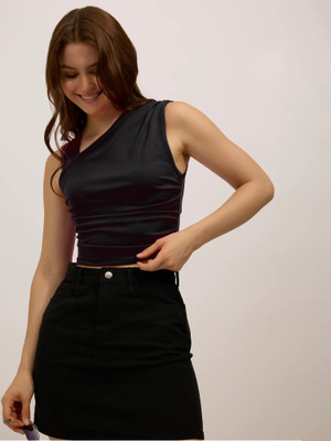 OUTZIDR Party Solid Women Black Top