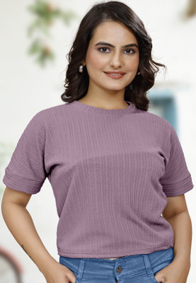 blluedart Casual Self Design Women Brown Top