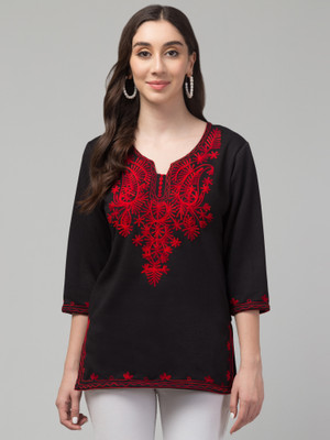 FamBee Casual Embroidered Women Black, Red Top