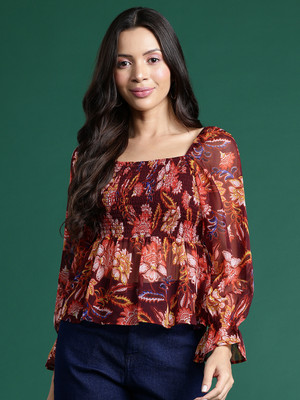 Dressberry Party Printed Women Maroon Top