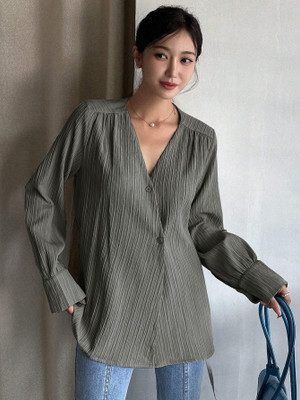 Leriya Fashion Casual Solid Women Grey Top