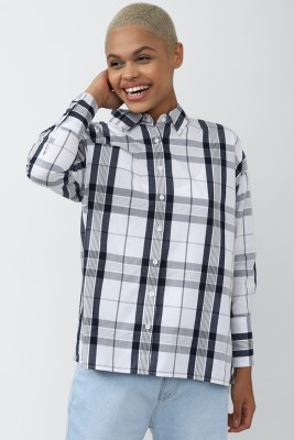 FOREVER 21 Women Checkered Casual White Shirt