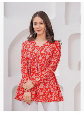 URMILA VASTRA VIBES Casual Floral Print Women Red Top