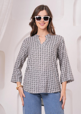 Jyoti Casual Geometric Print Women Grey Top