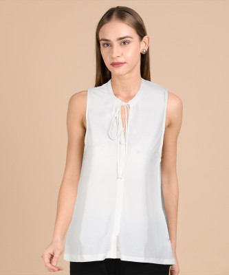 PEOPLE Casual Sleeveless Solid Women White Top