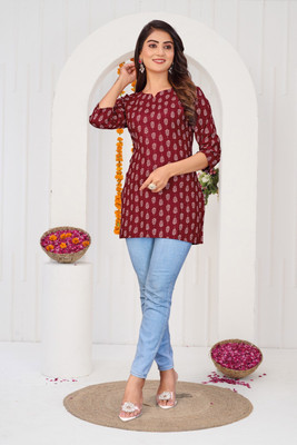 VSAAJ FASHION Women Printed Straight Kurta(Maroon)
