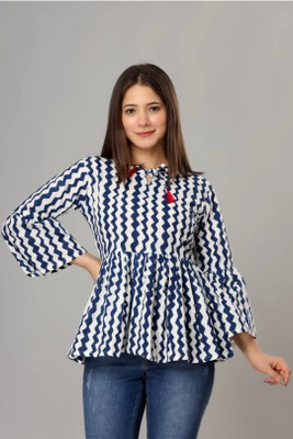 bodhaa Casual Printed Women Blue Top