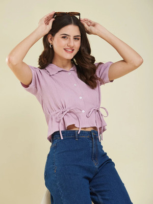 J TURRITOPSIS Casual Solid Women Purple Top