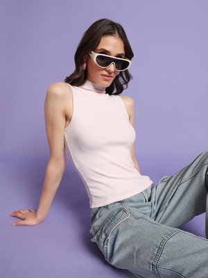BEWAKOOF Casual Solid Women Pink Top