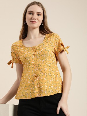 encore by INVICTUS Casual Printed Women Yellow, White, Green Top
