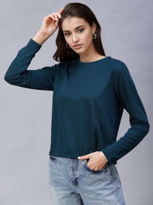 RIGO Casual Solid Women Dark Blue Top