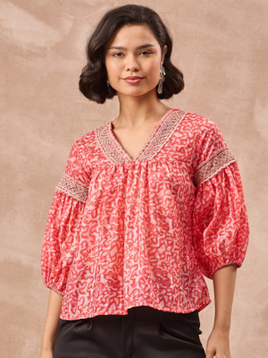 all about you Casual Printed Women Orange Top