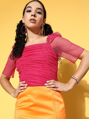 Berrylush Casual Self Design Women Pink Top