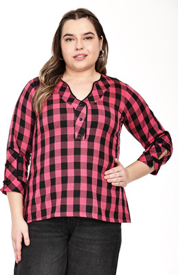 MASSIDESIGN Casual Checkered Women Pink Top