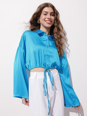 Dressberry Casual Solid Women Blue Top