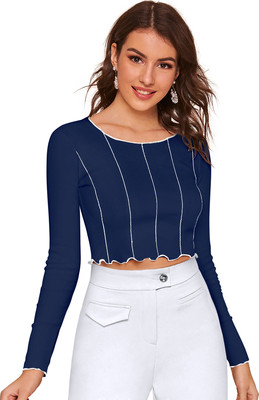 Dhruvil Impex Casual Solid, Striped Women Blue Top