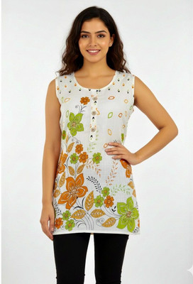Sample Casual Floral Print Women Orange Top