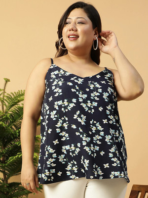 CLOCHOICE Casual Floral Print Women Blue Top
