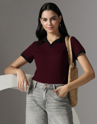 Selvia Casual Solid Women Maroon Top
