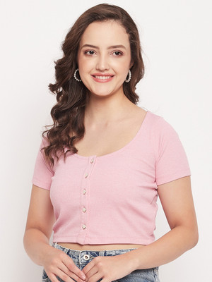 MADAME Casual Solid Women Pink Top