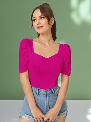 Maheshvi Casual Solid Women Pink Top