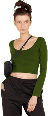THE BLAZZE Casual Solid Women Dark Green Top