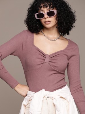 Roadster Casual Self Design Women Pink Top