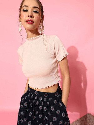 STREET9 Casual Solid Women Pink Top