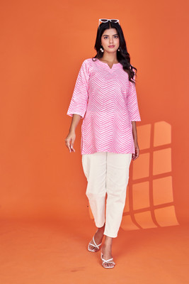 Fashionfricks Casual Geometric Print Women Pink Top