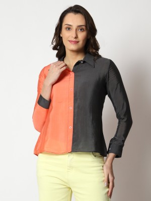 Prettify Casual Color Block Women Black, Orange Top