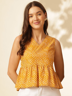 ANOUK Casual Striped Women Yellow Top
